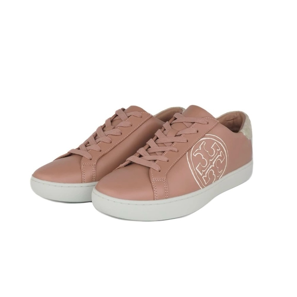 Tory Burch Pink Moon Leather Suede Logo Sneakers - Picture 2 of 6